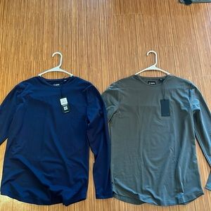 Two Cuts Crew Neck Shirts w/ Curved Hem (dark blue and slate); Size Small; New!